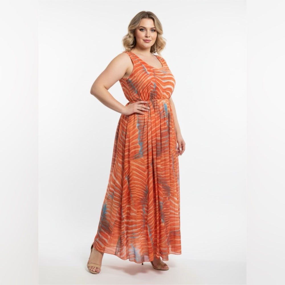 Elegant Orange and Blue Maxi Dress